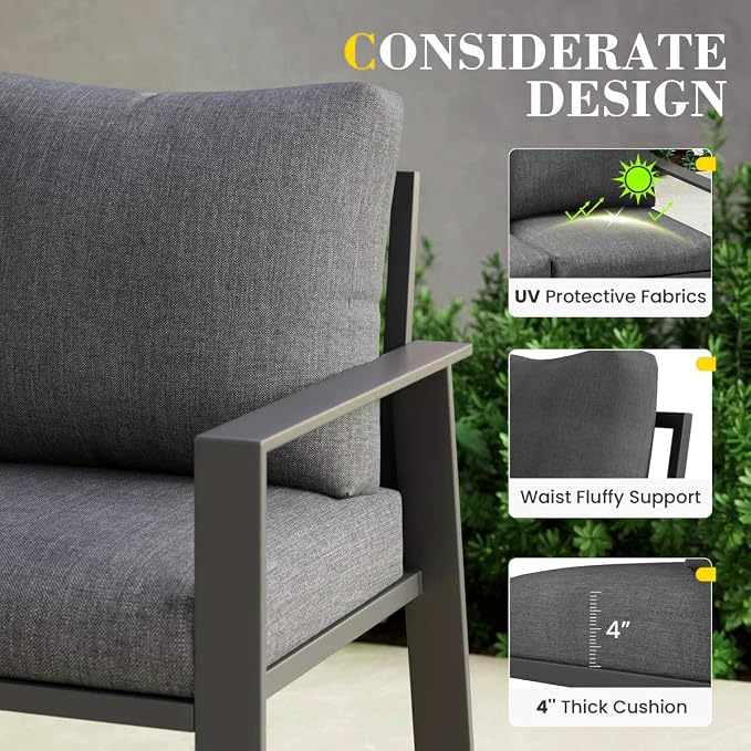 Outdoor Loveseat Aluminum Patio Sofa for Small Space Weather-Resistant Patio Furniture with 4" Cushion for Garden, Porch, Poolside