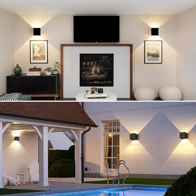 20W 3CCT Adjustable Up and Down LED Wall Sconce 4 Pack | Black IP65 waterproof ETL certified 1300LM Exterior/Interior Lighting Fixtures for porches & patios