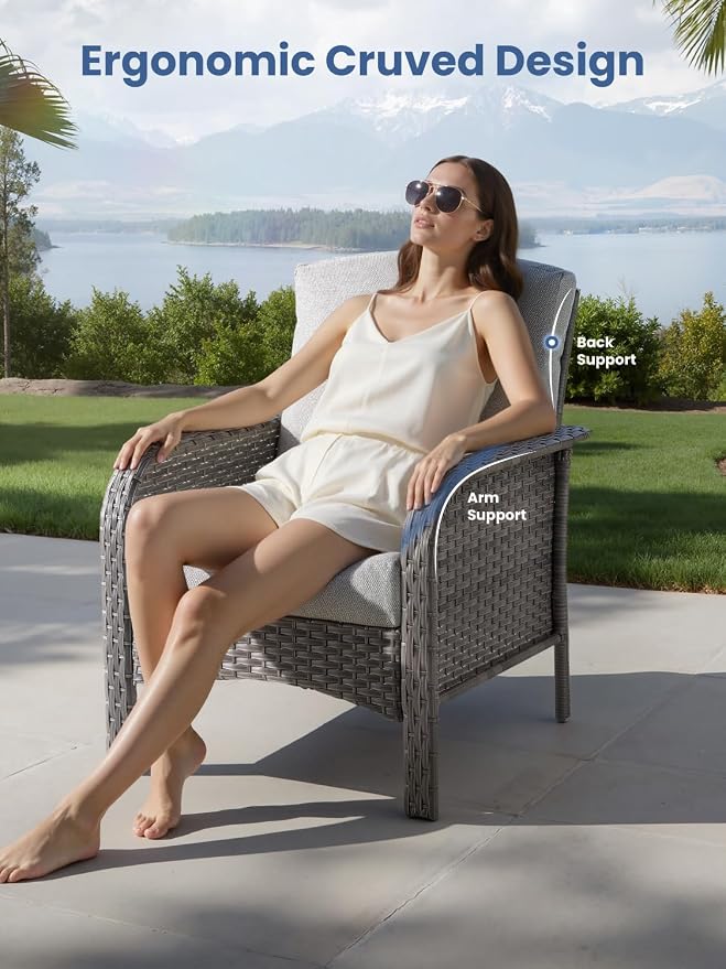7-Piece Outdoor Patio Furniture Set with Swivel Chairs, Outdoor Conversation Wicker Sofa with Coffee Table, Rattan Couch for Deck Yard Poolside, Dark Grey
