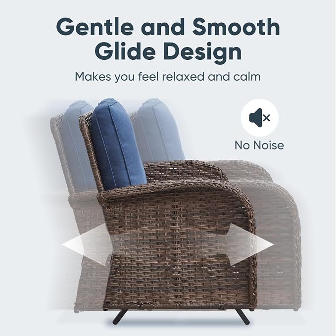 Belord 6 Piece Patio Conversation Sets - Wicker Patio Furniture Sets with Outdoor Swivel Rocker Chairs, Glider Loveseat Perfect for Patio Deck Backyard, Brown Wicker Blue Cushion