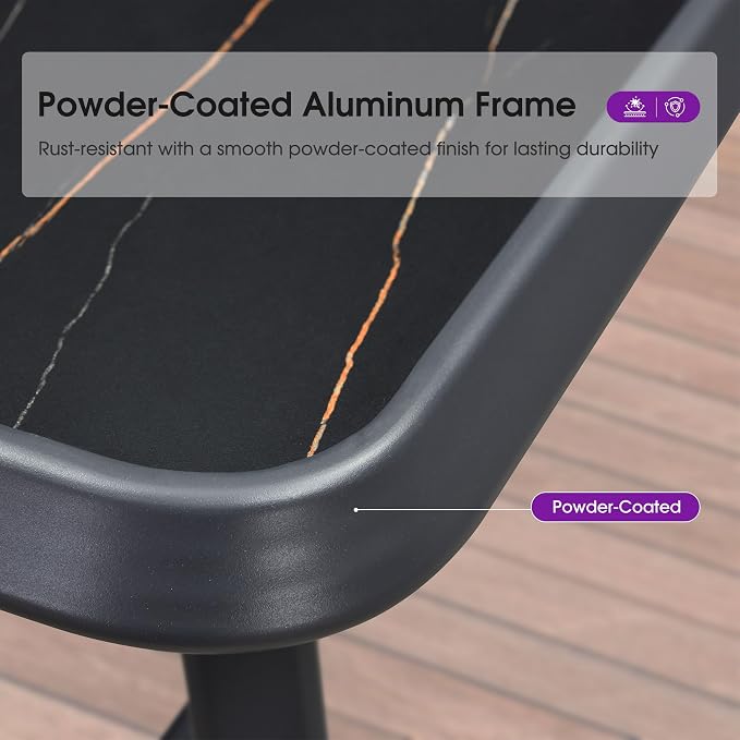 PURPLE LEAF Counter Height Table Patio Rectangular Table Dining Coffee Kitchen Breakfast Bistro Outdoor Pub Bar Table for Garden Balcony, Dark Grey