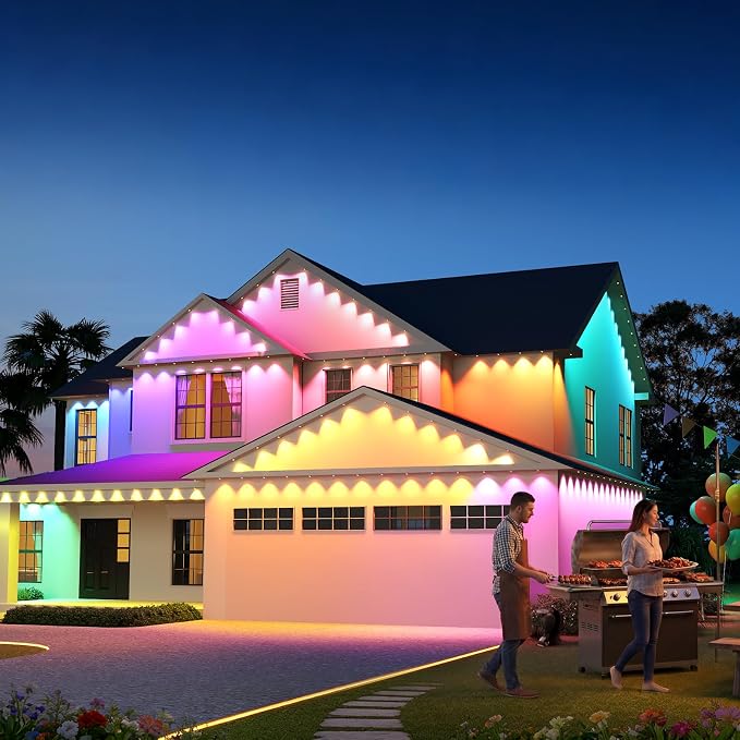 ASAHOM Permanent Outdoor Lights, 108 RGBCW LEDs, AI Lighting, 30,000 Effect | Dual Output, Extend to 800FT, IP67 Waterproof, Voice Control, for Halloween Christmas and Daily Lighting, 150FT, White, S107C
