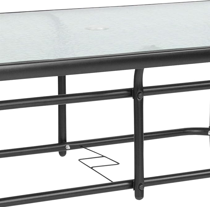 BOWERY HILL Rectangular Glass Patio Table, Clear Top Black Powder-Coated Metal Frame, 55" x 31.5", 5mm Tempered Glass, Indoor/Outdoor Dining Table for Commercial or Residential Use