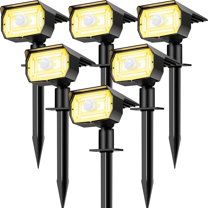 nipify Solar Lights Outdoor Waterproof, Motion Sensor Spot Landscape Light | 6 Pack/3 Modes/56 LED, Warm White, Waterproof, Solar Powered, Landscaping, Lighting for Outside Pathway Yard Garden Walkway