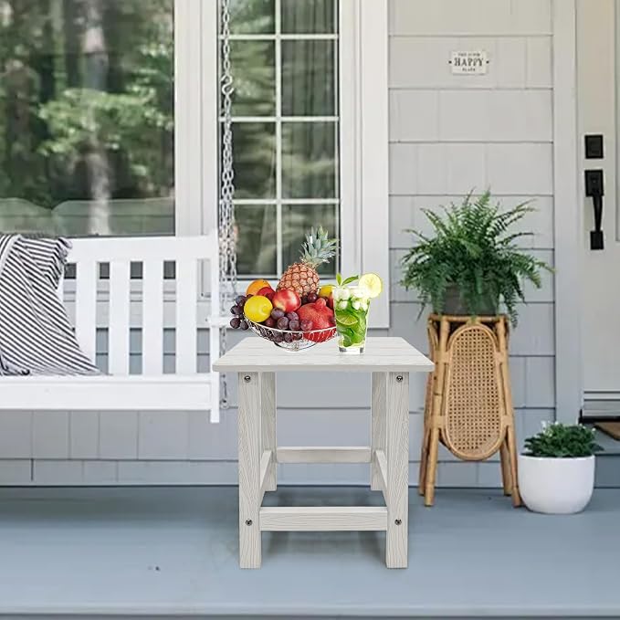Meluvici Outdoor Side Table, HDPS Single Adirondack Side Table Weather Resistant, Table for Adirondack Chair, End Table for Patio, Pool, Deck, Porch, Outdoor or Indoor Use, White