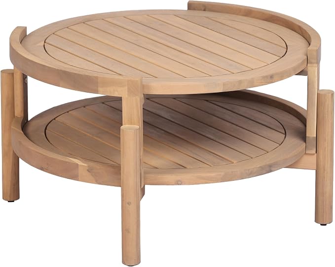 Christopher Knight Home 4-Piece Acacia Wood Patio Furniture Set with Coffee Table, 4 Seater Outdoor Conversation Sofa Set, Patio Sectional Chat Set for Backyard Balcony, Teak+ Beige