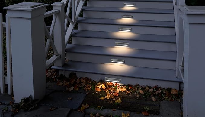 6 Pack LED Low Voltage Stair Lights, Linear Shape Cutoff Outdoor Step Lights, Landscape Lighting, 2W 9-15V AC/DC 3000K Waterproof Accent Deck Lights, Die-cast Aluminum, Glossy White