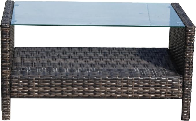 CIATRE Outdoor Patio Furniture Coffee Table with Clear Tempered Glass 34.6X 20.5X 17.7inch (L X W X H)