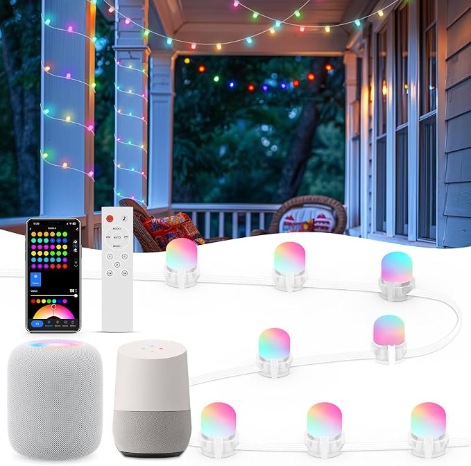 APPECK Outdoor String Lights 76FT with 200 LEDs, RGB Outdoor Patio Lights | IP65 Waterproof Porch String Lights, Color Changing, Scene Modes, for Garden Yard Holiday Party Daily Decor, Alexa Compatible