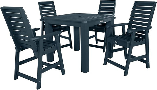 Highwood Weatherly 5 Piece Square Counter Height Outdoor Dining Set, Federal Blue