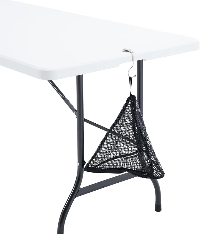 VECELO 6Ft Folding Table,Indoor Outdoor Portable Picnic Plastic Table with Mesh Trash Bag,Heavy Duty Foldable Camp Desk with Handle Legs for Dining Wedding&Party,Pearl White