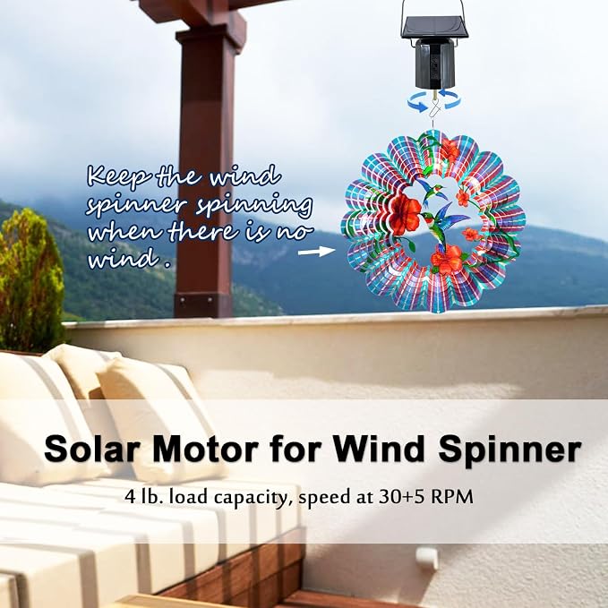 Solar Powered Wind Spinner Motor, Revolving Hanging Display for Wind Spinners, Windchime, Suncatcher, Christmas Ornament, Rotating for Patio Lawn Garden Decor Outdoor Decoration