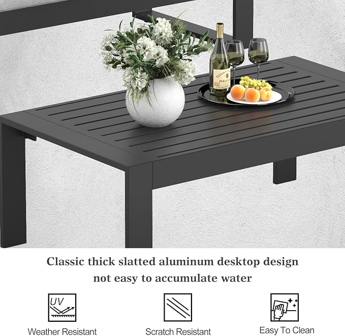 Outdoor Aluminum Furniture Set - 5 Pieces Modern Patio Conversation Sets Metal Sectional Sofa with Coffee Table
