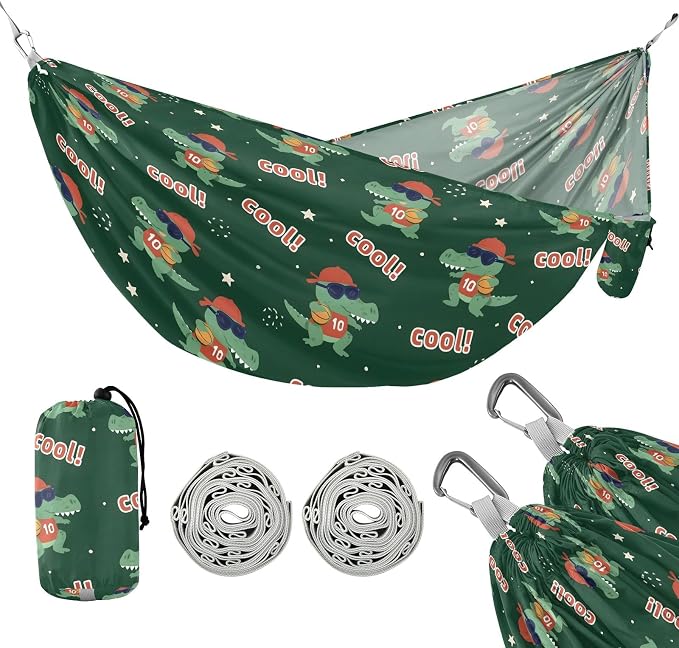 Camping Hammock Outdoor Hammocks for Outside Cool Crocodile Cute Beach Trees Portable Lightweight with Pockets Tree Straps Indoor