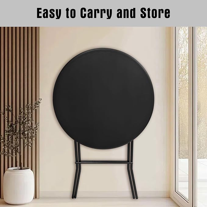 GUAGUA 32" Round Plastic Folding High Top Table - Versatile Bar, Cocktail & Portable Pub Table for Parties, Bistro & Events(Black Set)