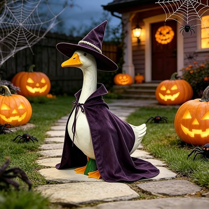 Mtsebmves Pumpkin Wizard Porch Goose Outfit Witch Geese Costume 23-Inch Porch Goose Dress for Yard Lawn Outdoor Garden Patio