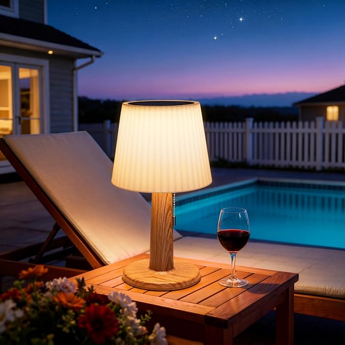 Beautyard Solar Table Lamps Outdoor Indoor - Mothers Gifts 3 Lighting Modes, 4000mAh Eye-Caring LED Waterproof Cordless Solar Desk Lamp with Pull Chain Garden Outside Patio Garden Bedroom