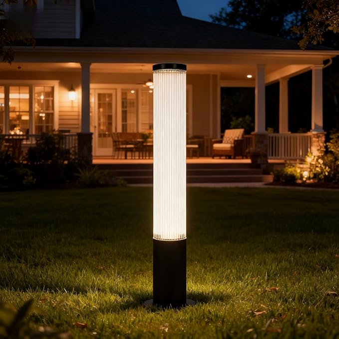 SkyGlow 32" Bollard Light, 120V/12V Aluminum LED IP65 Waterproof Outdoor Modern Landscape Path Lights Hardwired Curb Appeal for Garden Lawn Patio Courtyard Driveway Pathway Lighting