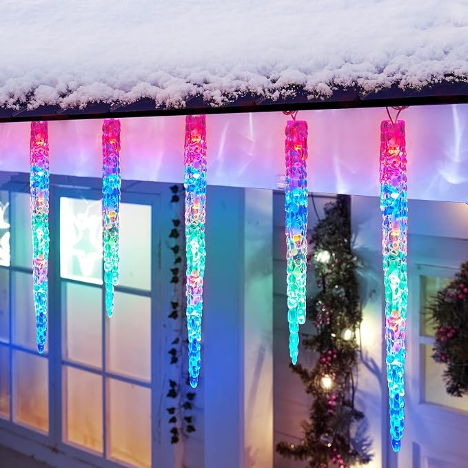 Brightown Icicle Lights Outdoor, 2 Pack Total 40ft 40 Tubes 200 LED Ice Shape String Lights, Connectable Hanging Christmas Decoration Lights for Tree Patio Roof Holiday Decor, Multicolor