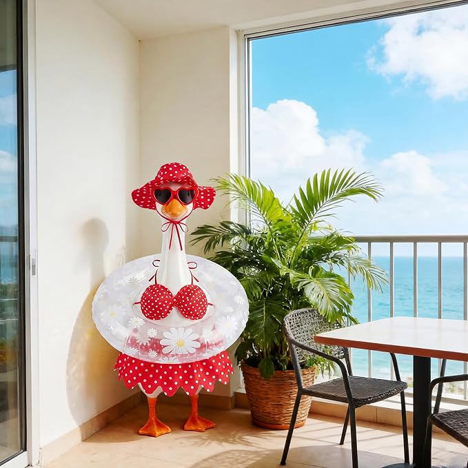 hoyuwak Bikini Goose Outfits Summer Hawaiian Porch Goose Outfits with Swimming Ring Sunglasses Hat for 23" Geese Yard Decor