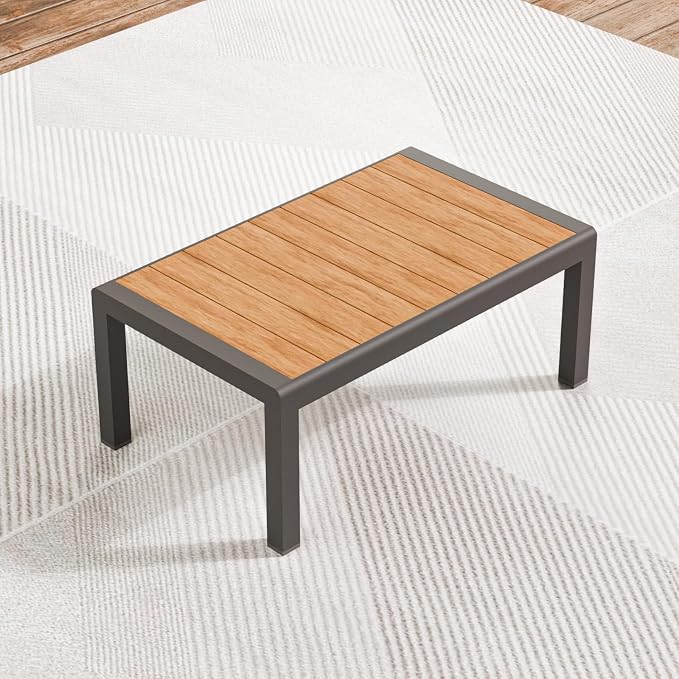 ZANDOR Aluminum Outdoor Patio Furniture - Outdoor Coffee Table, All-Weather Metal Modern Outside Furniture, Rectangle Patio Coffee Table, Garden/Backyard/Porch, Grey