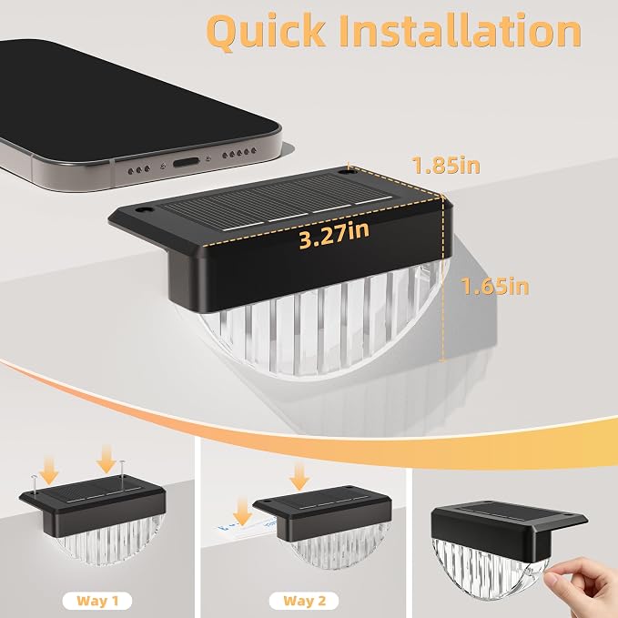 VOLISUN 16 Pack Solar Deck Lights Outdoor, Warm White LED Solar Step Lights for Outside, Waterproof Fence Light for Patio, Deck, Stairs, Yard, Pool and Porch (Black)