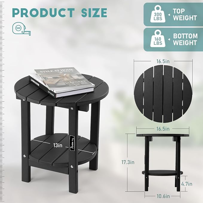 FUNBERRY Outdoor Adirondack Side Table Set of 2, Patio End Tables | 2-Tier, HDPE All Weather, No Rot or Rust or Crack, UV Fade Shield, Save Space, Easy-Clean for Indoor or Outdoor