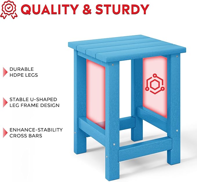 Costaelm Kids Outdoor End Table, Small Patio Table, Outdoor Side Table Porch Table Adirondack Patio Side Table for Outside, Pool, Porch, Garden, Pacific Blue