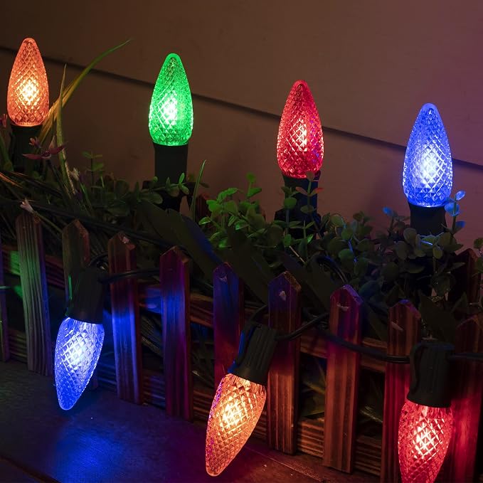 Brightown Strawberry C9 Christmas String Lights Outdoor - 25.7 Feet 20 LED Pathway Lights, Connectable C9 Walkway Light, Waterproof Christmas Light Outdoor Decoration for Lawn Outside, Multicolor