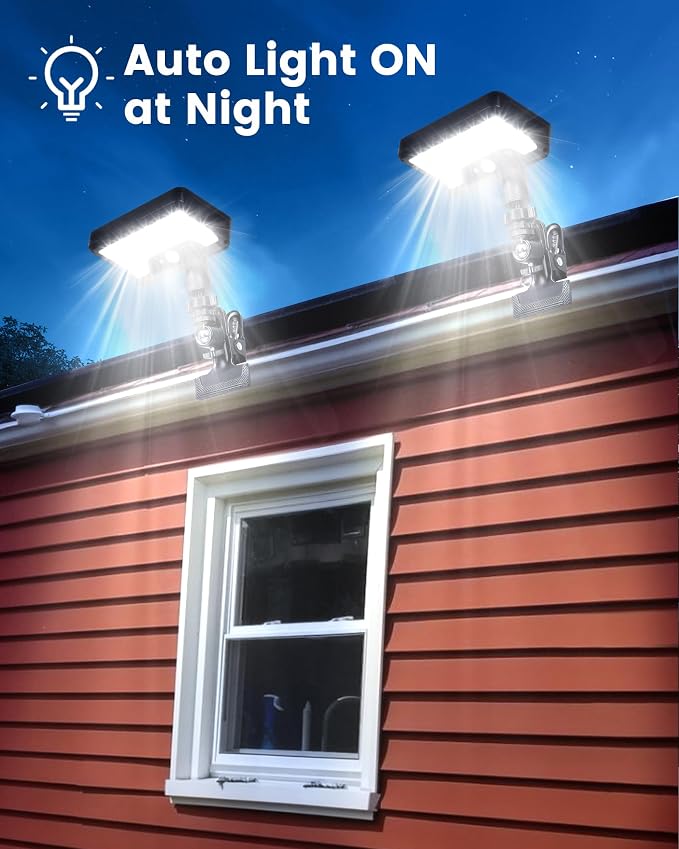 2PK Metal Clip on Solar Gutter Lights with Motion Sensor 600LM, Security Lights, Waterproof Outdoor Solar Lights for Fence, Deck, Patio, Garage, Camping