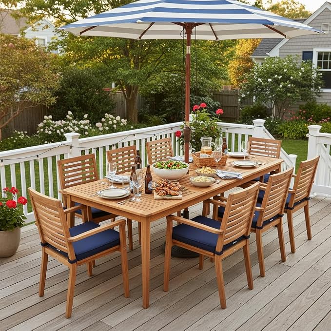 Tangkula 8-Person Outdoor Acacia Wood Dining Table, 79" x 35" Rectangular DiningTable with 1.96" Umbrella Hole, Outdoor Patio Table for Deck, Garden, Poolside and Backyard, Natural