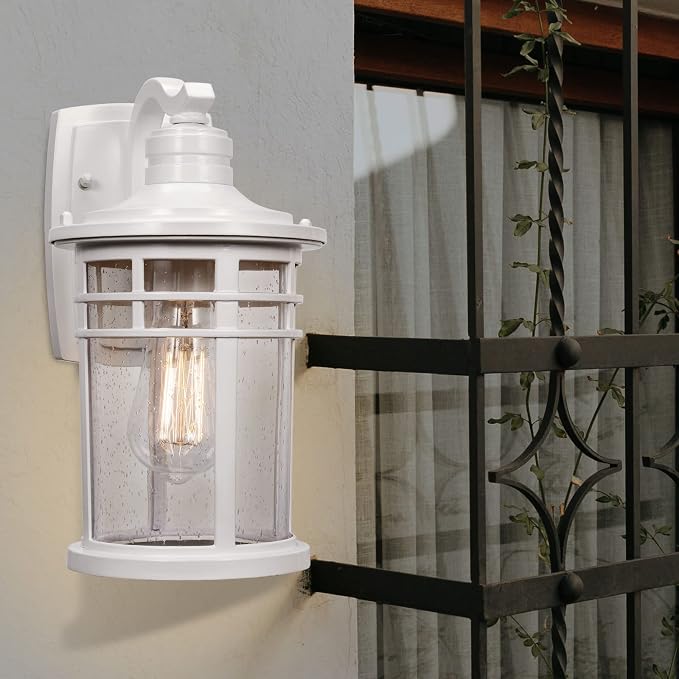 Darkaway Outdoor Porch Lights Wall Mount, Outdoor Light Fixtures Sconces Wall Lighting with Seeded Glass Waterproof Exterior Lights for Patio Yard House Hallway Doorway Garage(1 Pack, White)