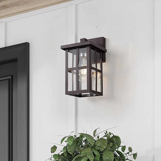 MICSIU 11" Bronze Farmhouse Outdoor Wall Light Fixture 1 Pack | No Assembly Required, Clear Glass, Anti-Rust Metal Outside Sconce for House Porch Garage
