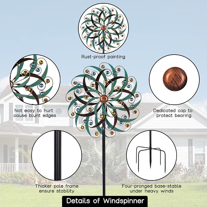 VEWOGARDEN 20" Dia Large Wind Spinner, Outdoor Metal Windmill Spinner - Yard Art Spinner Wind Catchers Sculpture for Patio, Lawn & Garden Decor