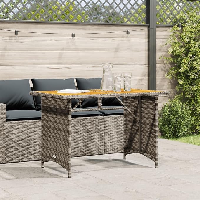 Contemporary Outdoor Dining Table 6 Person Garden Table Grey Garden with Solid Acacia Wood Top and Powder-Coated Steel Frame