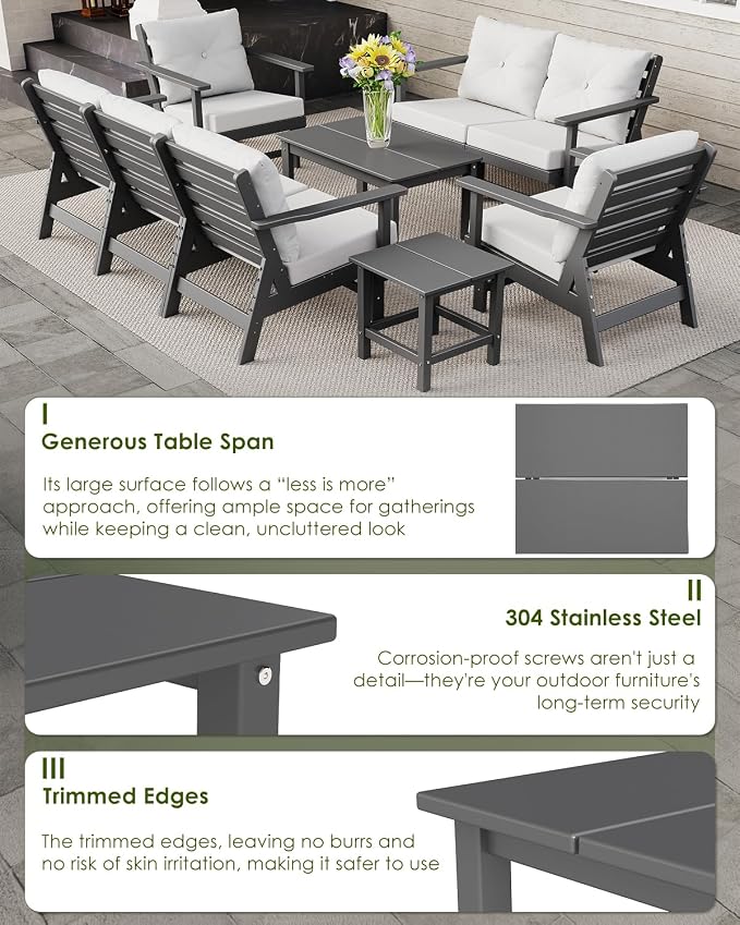 GREENVINES Adirondack-Outdoor-Side-Table | 18 x 18 Inches | HDPE Plastic | All Weather | Outside Couch Tables for Conversation Set | Gray | for Patio Porch Deck Lawn