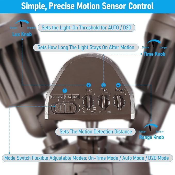 LEONLITE Motion Sensor Security Lights Dusk to Dawn IP65 5000K Bronze | COB LED Motion Detector Flood Light Outdoor, 100-277V, ETL Listed, Adjustable Heads, Aluminum, Waterproof, Daylight