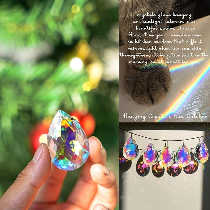 10 Pcs Crystal Prism Pendants Chandelier Suncatcher Bauhinia Window Decor | 50mm Chandelier Crystal Prisms Colorful Bauhinia Hanging Ornaments Lamp Christmas Tree Home Decoration Accessories