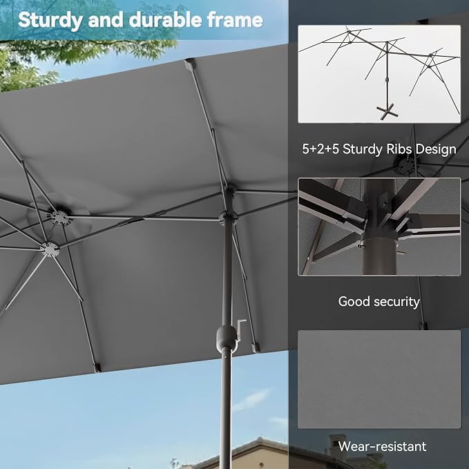 10 PCS Outdoor Patio Dining Set with 13.6ft Double-Sided Patio Umbrella,Patio Table and Chairs Metal Outdoor Patio Furniture Set,Dining Table Set with 8 Chairs,Grey