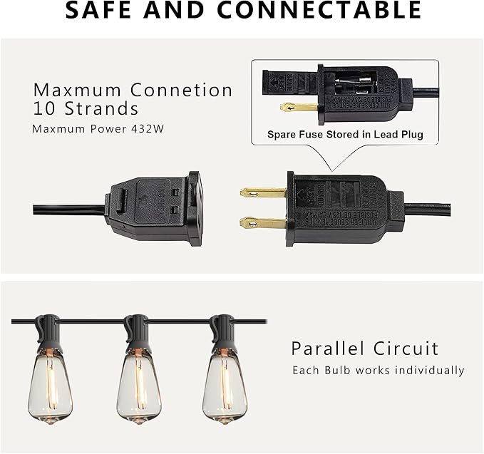 Outdoor String Lights 150FT Waterproof Outside Patio Lighting for Backyard | 150FT Connectable Outdoor Lights,75 Plastic Dimmable ST38 Edison Bulbs for Porch Bistro Garden Gazebo Balcony Cafe Deck Yard