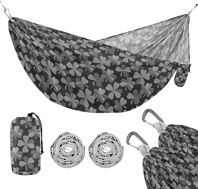 Camping Hammock Outdoor Hammocks for Outside Clover Gray Beach Trees Portable Lightweight with Pockets Tree Straps Indoor