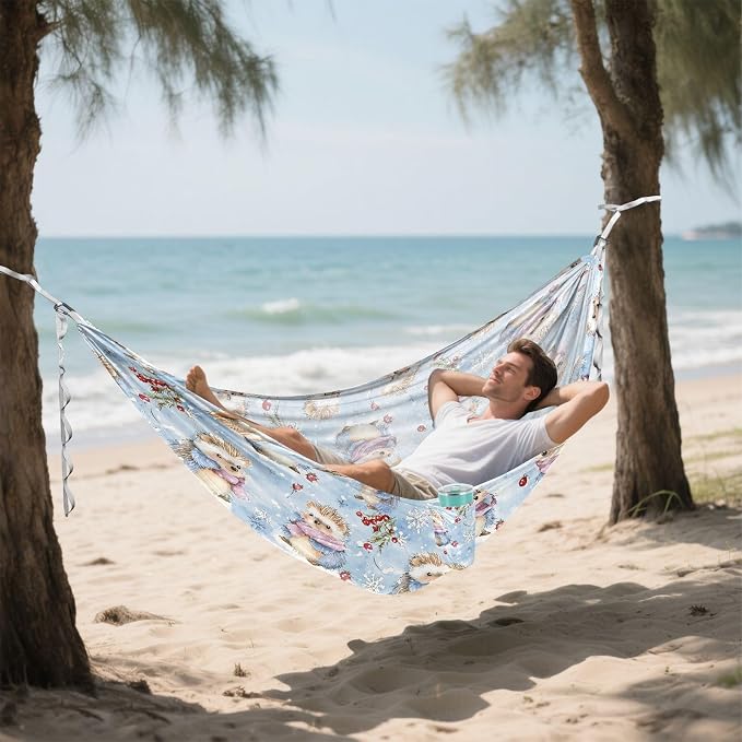 Camping Hammock Outdoor Hammocks for Outside Hedgehog Snow Beach Trees Portable Lightweight with Pockets Tree Straps Indoor Small