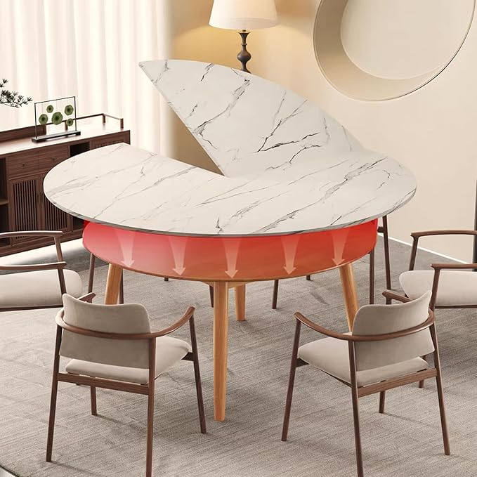 Large Round Foldable Table Top, 59 ” Diameter Portable Dining Table Extender Top, No Legs Wooden Round Table Tops Only, for Round Table and Square Table (Textured White, 47.2in)