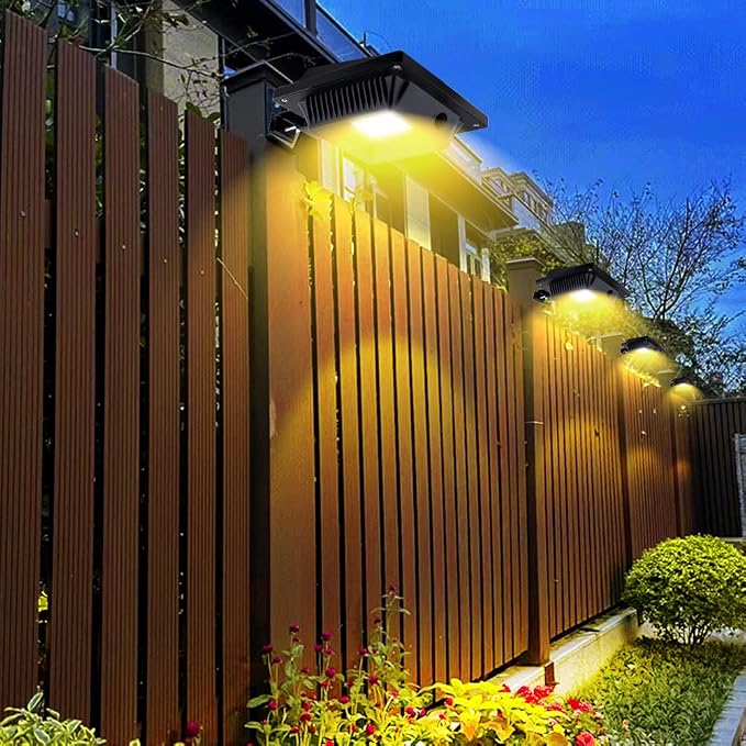Gutter Lights, 40 LEDs Solar Patio Decor Lights, Deck Lights Outdoor Waterproof Fence Lights for Wall Backyard Porch, Patio, Pool,Step Stairs, Yard, Garden, Pathway (4Pack-Black,Warm White Light)
