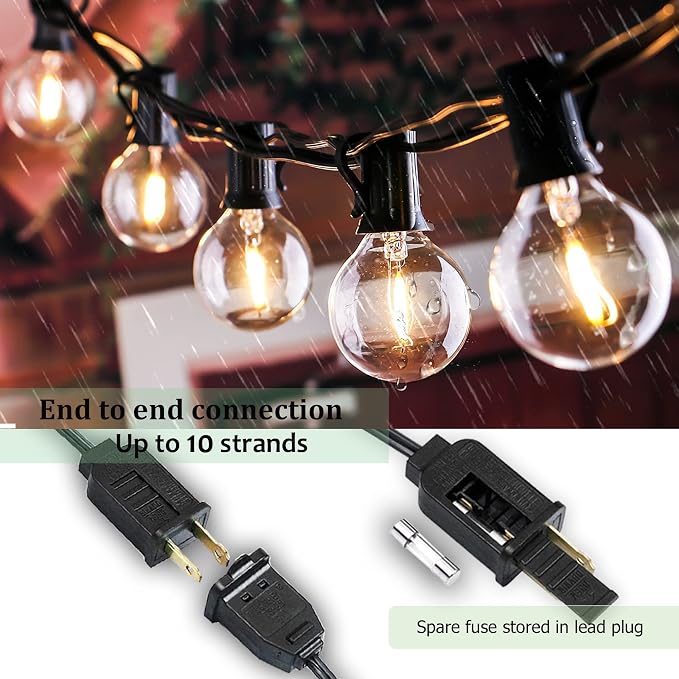 Outdoor String Lights 300FT Wateproof Outside Lighting for Patio Backyard | 154 Plastic Dimmable G40 Globe Bulbs,2-Pack 150FT Connectable Outdoor Lights for Porch Bistro Garden Gazebo Balcony Yard Cafe