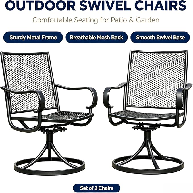Outdoor Swivel Rocker Patio Dining Chair Set of 4, Mesh High Back with Metal Frame, All Weather, for Backyard, Lawn, Deck and Porch