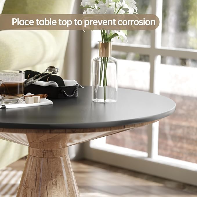 Round Table Top, 23.6” Black Sintered Stone Tabletop, DIY Replacement & Cover Marble Desktop, Scratch & Wear Resistant, Easy to Clean, Suitable for Indoor & Outdoor