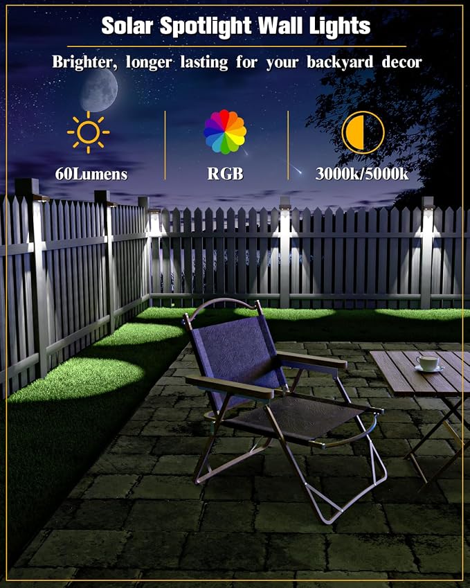 JOFIOS Solar Fence Lights 8 Pack Brown, 50 Lumens Outdoor Fence Lights Solar Powered with 12 Modes RGB Color Glow, LED Deck Lighting Outdoor Waterproof IP65, Backyard, Deck, Porch, Railing, Pool, Wall