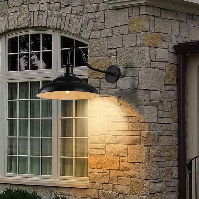 Outdoor Barn Lights, 16 Inch Farmhouse Exterior Wall Light, Industrial Wall Lantern for House Garage Patio Doorway, 2 Pack
