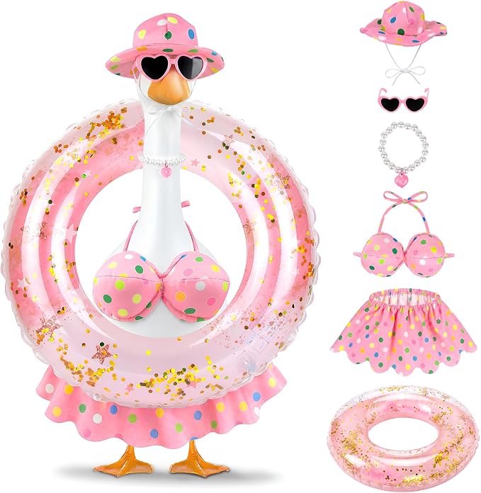 Hawaiian Porch Goose Outfits,23 Inch Bikini Porch Goose Summer Outfit | 23 in Porch Goose Outfit with Sunglasses & Swim Ring Hawaiian Porch Goose Clothes Costume for Outdoor Garden Lawn Yard Decor